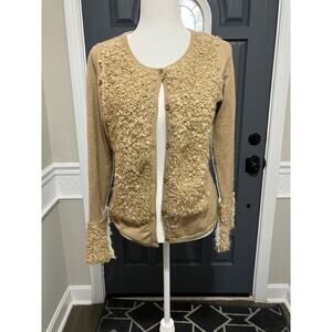 Leon Max Tan Merino Wool Blend Teddy Fleece Cardigan Sweater Jacket Size 8